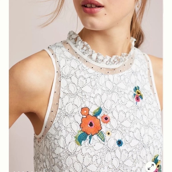 Anthropologie Maeve Macie Embroidered White Sleeveless Tank - Picture 4 of 9